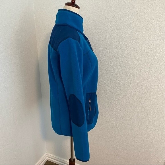 GREEN TEA Blue Fleece Navy Stripe Detail Two Zip Pockets Full Zip Front Size S - Picture 6 of 13